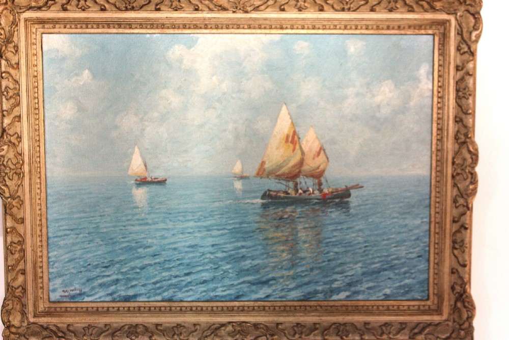 Sailboats off the Capri Coast by oil painting Giuseppe Cavalleri