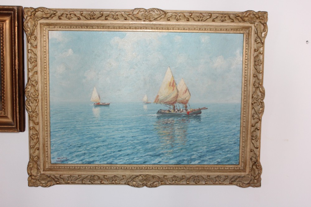Sailboats off the Capri Coast by oil painting Giuseppe Cavalleri View III