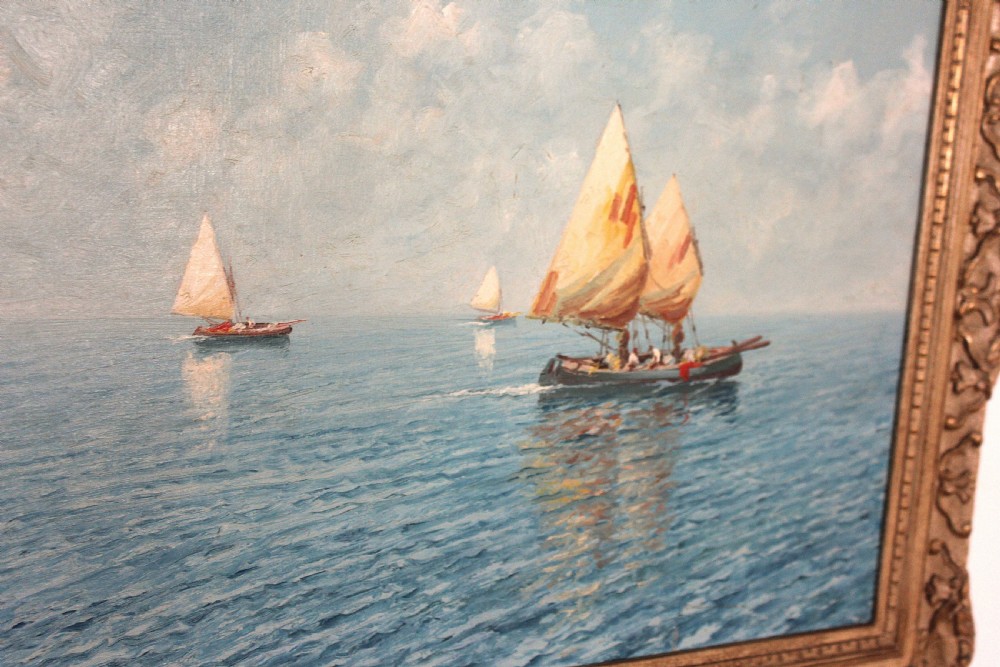 Sailboats off the Capri Coast by oil painting Giuseppe Cavalleri View IV