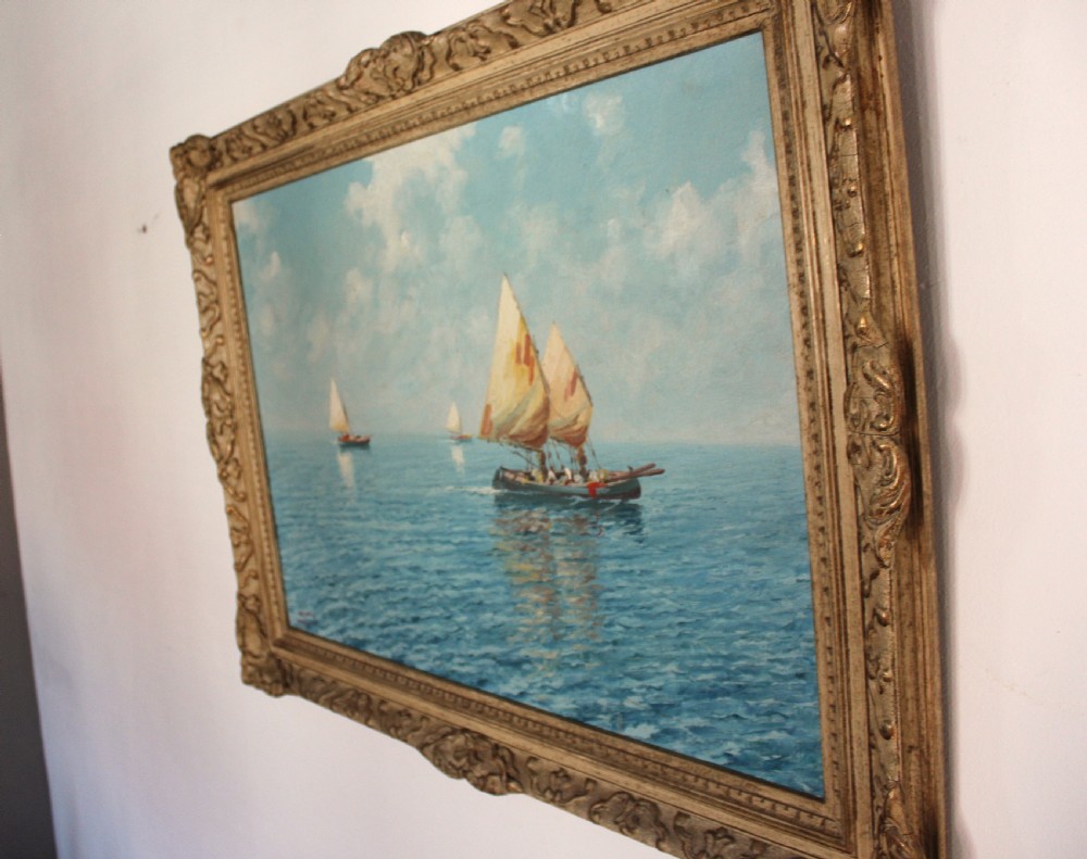Sailboats off the Capri Coast by oil painting Giuseppe Cavalleri View V