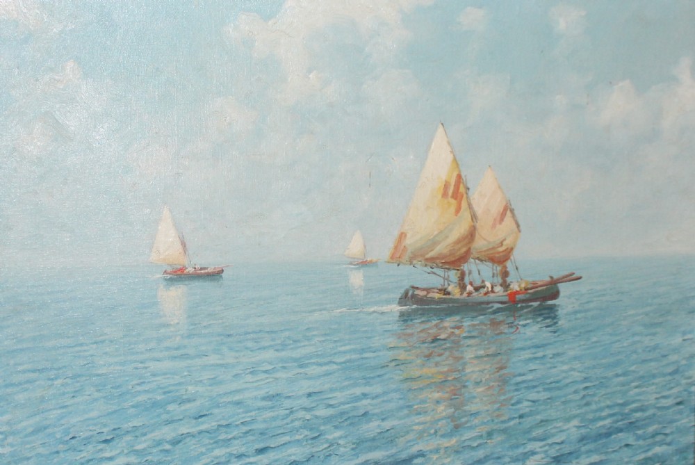Sailboats off the Capri Coast by oil painting Giuseppe Cavalleri View VII