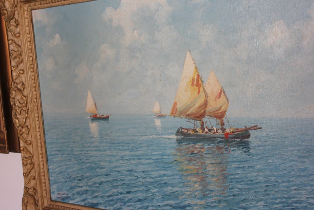Sailboats off the Capri Coast by oil painting Giuseppe Cavalleri View IX