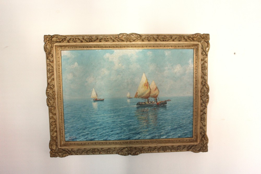 Sailboats off the Capri Coast by oil painting Giuseppe Cavalleri View XI
