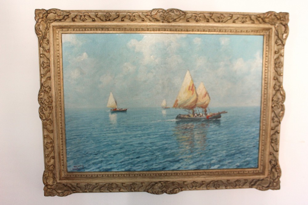 Sailboats off the Capri Coast by oil painting Giuseppe Cavalleri View XII