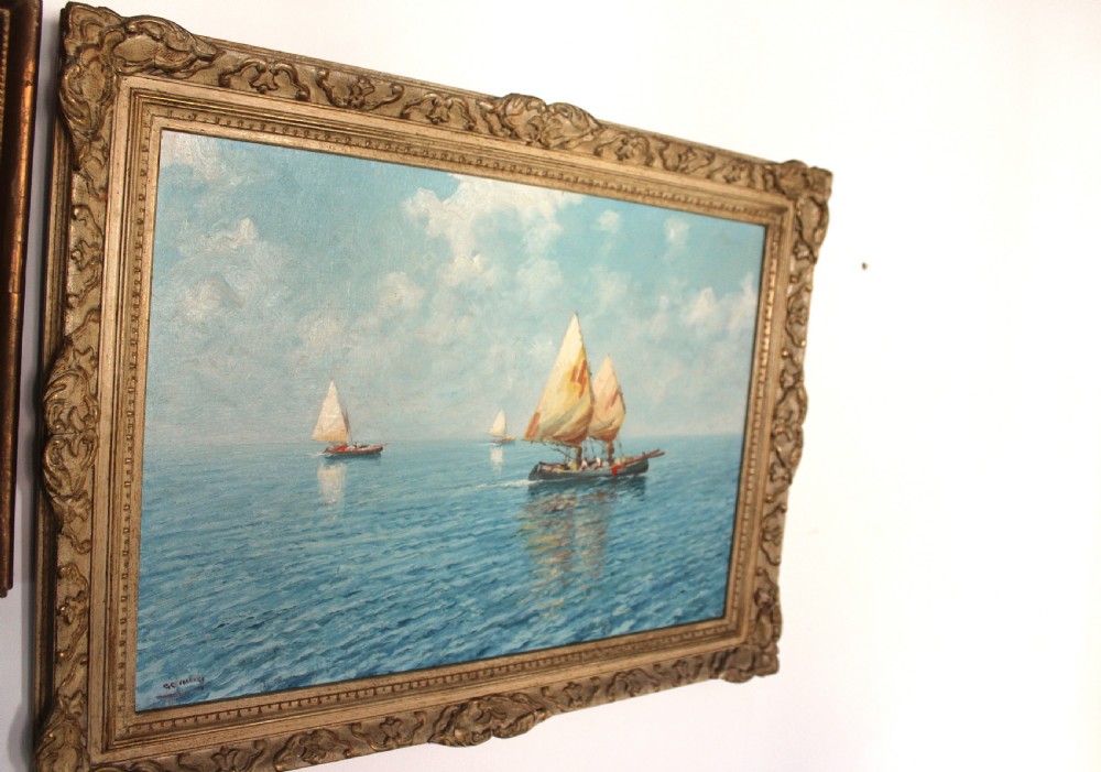Sailboats off the Capri Coast by oil painting Giuseppe Cavalleri View XIII