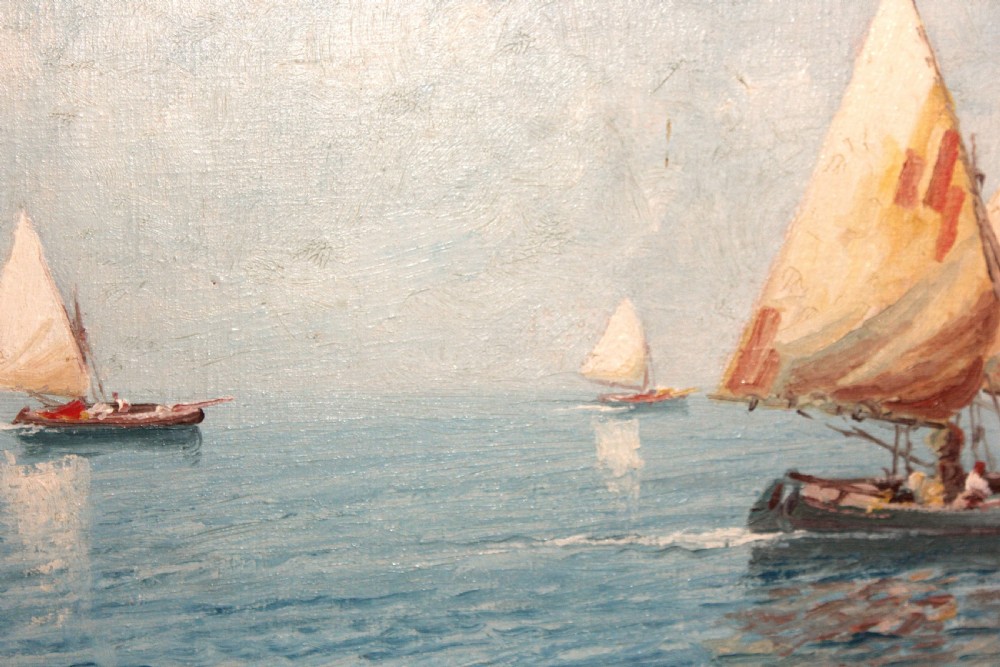 Sailboats off the Capri Coast by oil painting Giuseppe Cavalleri View XIV