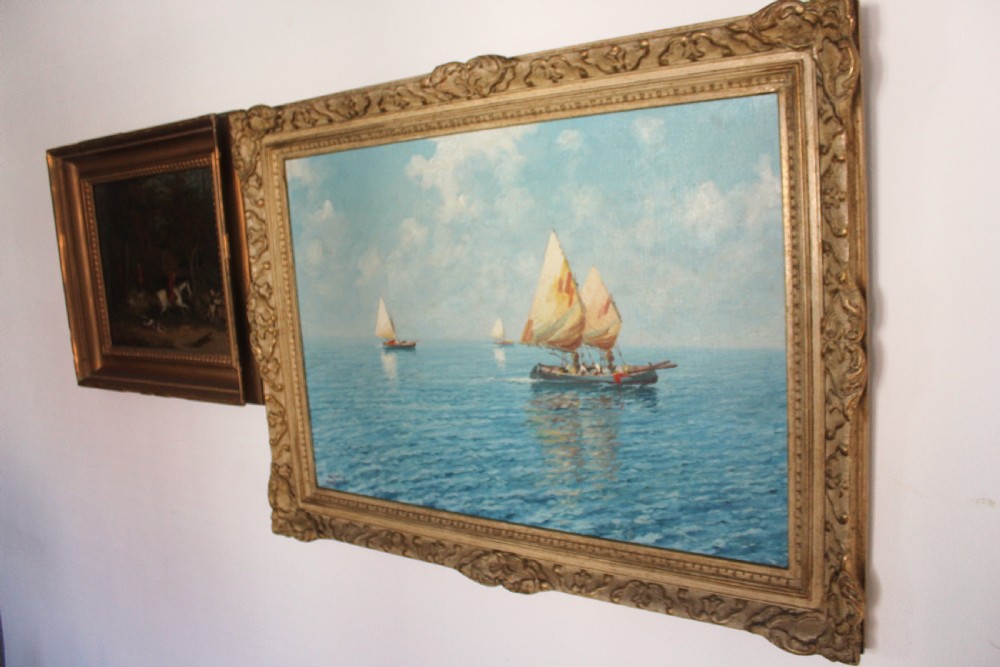 Sailboats off the Capri Coast by oil painting Giuseppe Cavalleri View XV