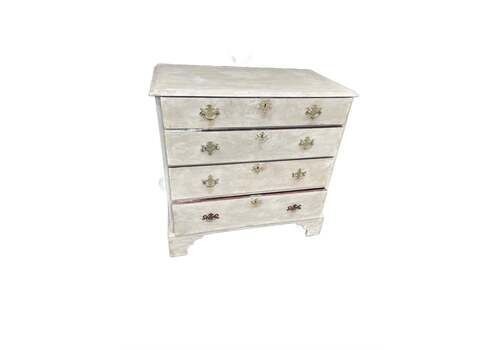 A 19th-century painted wooden chest of drawers featuring four graduated drawers with brass handles and bracket feet. View XV