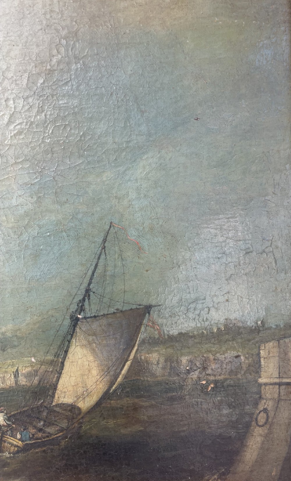 A 19th-century maritime oil painting in a gilt frame depicting Plymouth Breakwater Lighthouse and Royal Navy ships on turbulent seas. View X