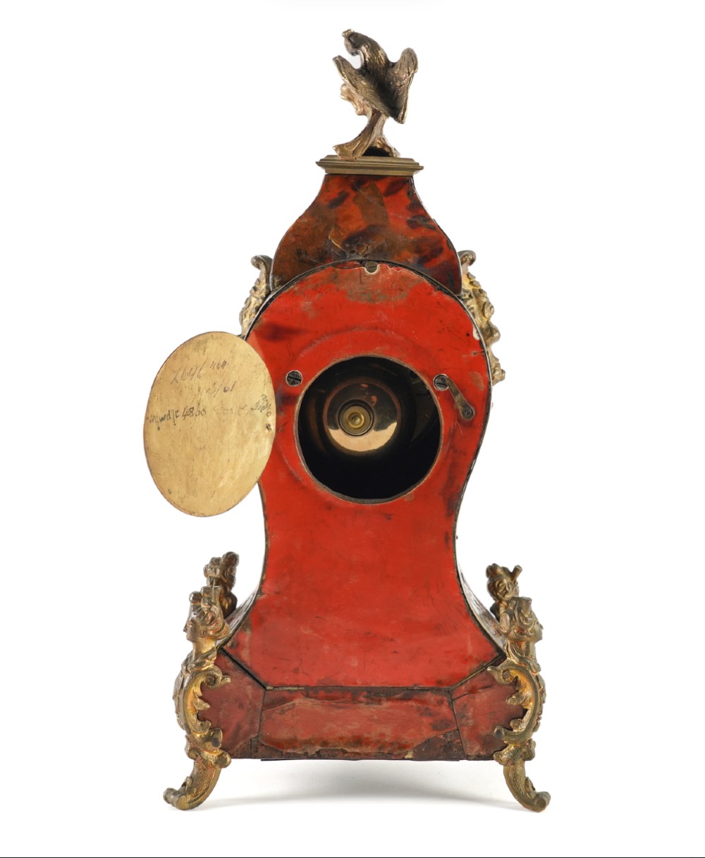 A Victorian Brass Boulle Inlaid Tortoiseshell Mantel Clock View VI