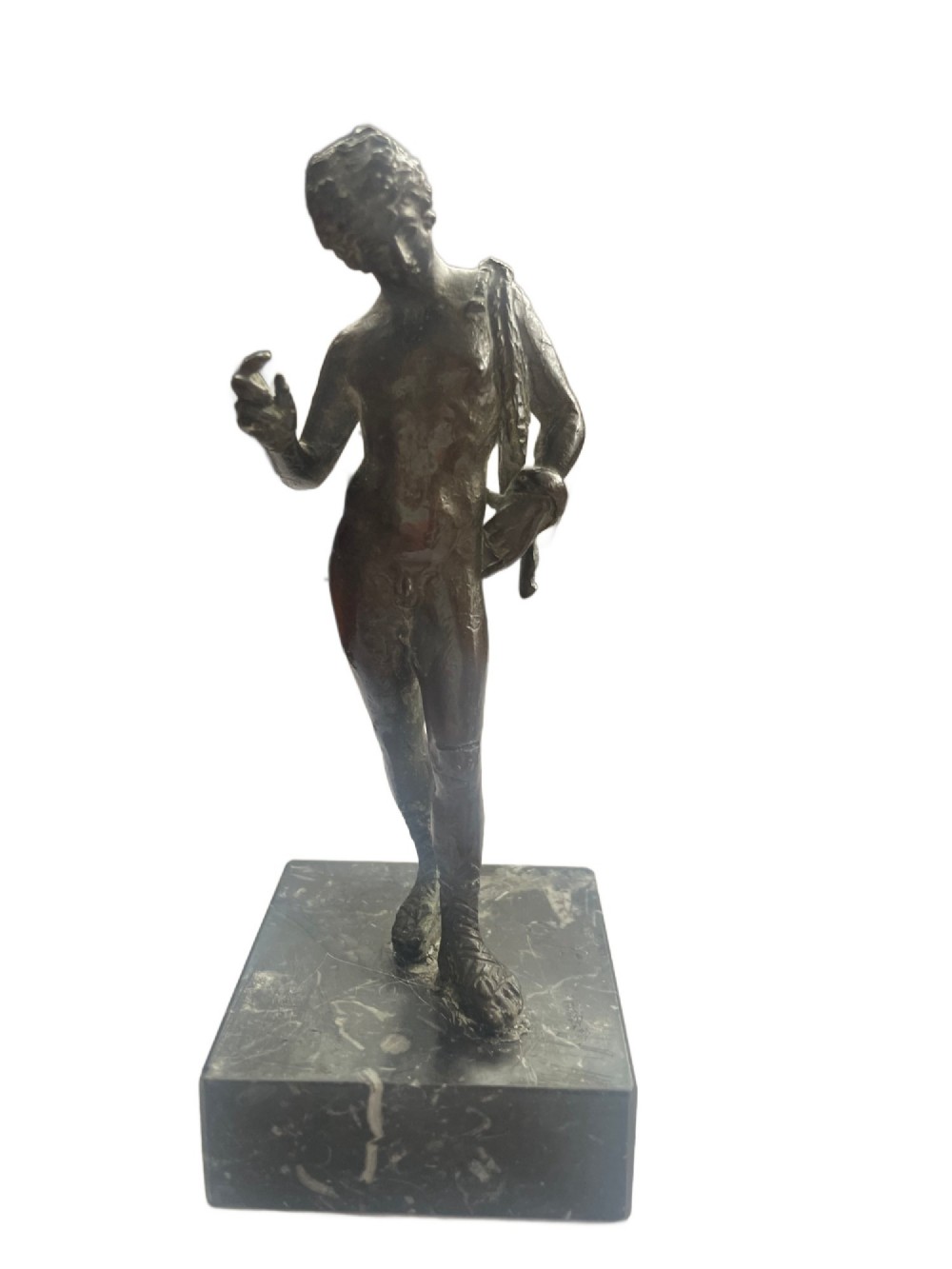 19th Century Neapolitan Grand Tour Bronze of Narcissus on Fossil Marble Base