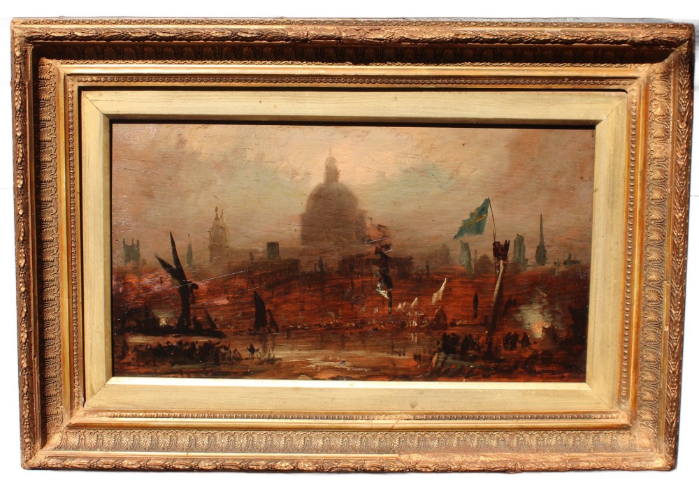 Early 19th Century Oil Study of the Lord Mayor’s Procession on the Thames, Manner of J. M. W. Turner