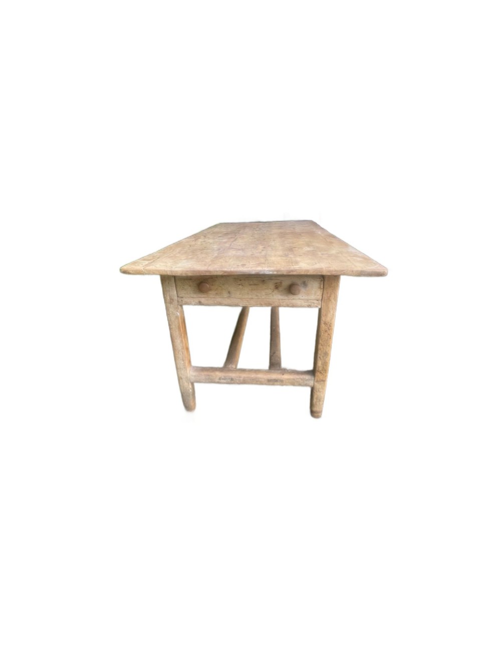 A 19th century rectangular Irish pine farmhouse table featuring square legs, lower H-stretchers, and a warm timber finish. View IX