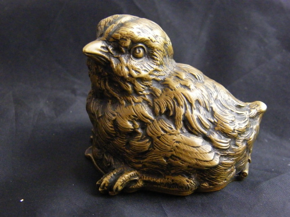SUPERB ANTIQUE VICTORIAN BRONZE DESKTOP STAMP BOX IN FORM OF A BIRD. 