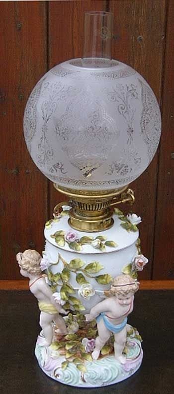 Sitzendorf Oil Lamp & Shade