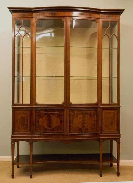 A Fine Antique Edwardian Early 20th Century Inlaid Mahogany China Display Cabinet