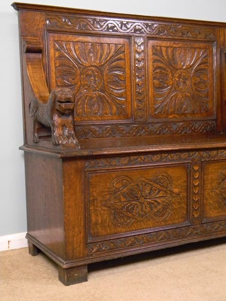fig 2. Antique 20th Century Oak Hall Settle / Seat / Monks Bench