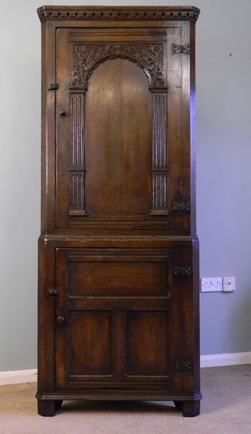 Antique Oak Full Length Corner Cupboard