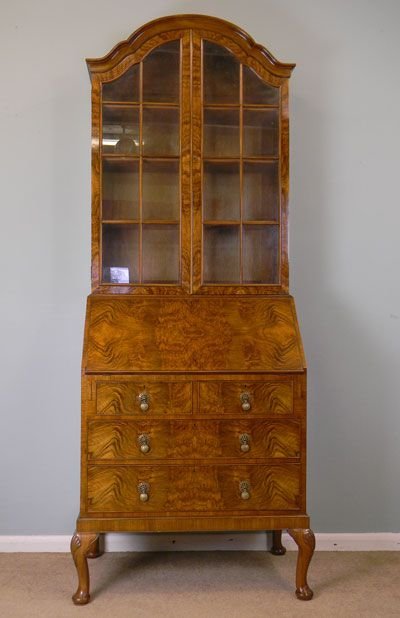 Antique Figured Walnut Bureau Bookcase