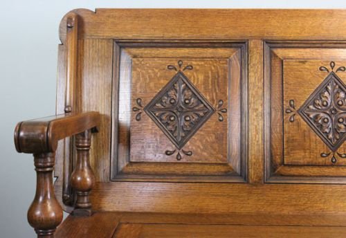 fig 2. Antique Oak Monks Bench / Hall Seat / Oak Settle