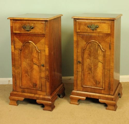 Pair of Antique 20th Century Figured Walnut Side Cabinets,