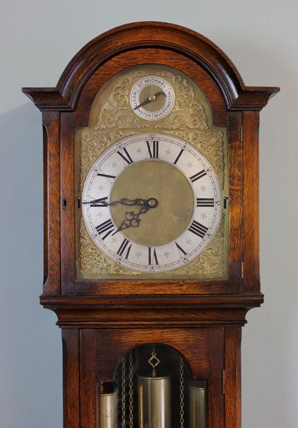 Antique Longcase Clock, Oak Chiming Grandfather Clock.