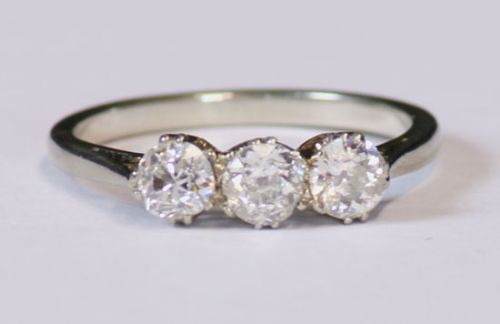 Vintage Three Stone Diamond Ring with White Gold Band