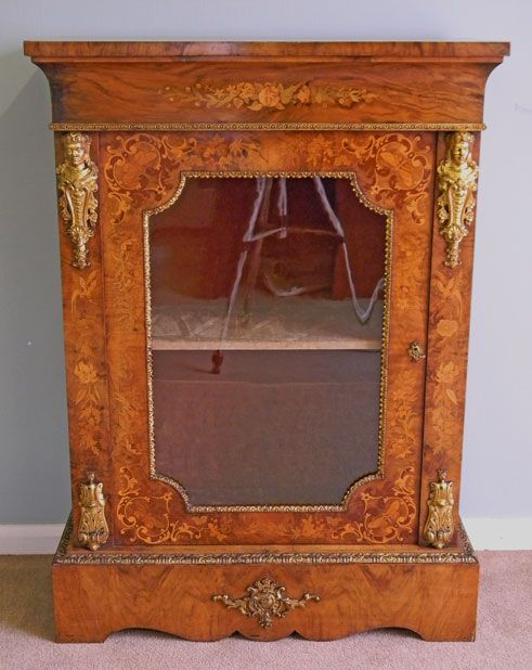 Antique Victorian Figured Walnut Pier Cabinet