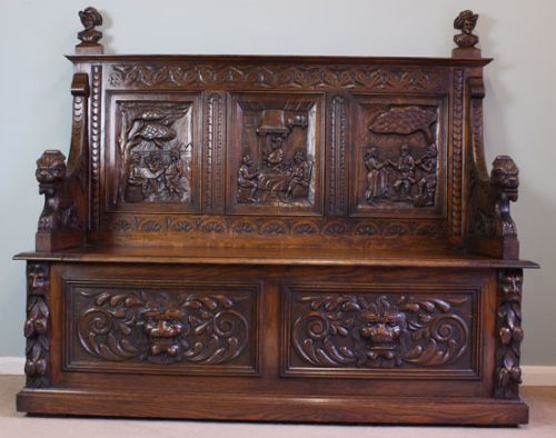 Antique Victorian Oak Settle, Bench