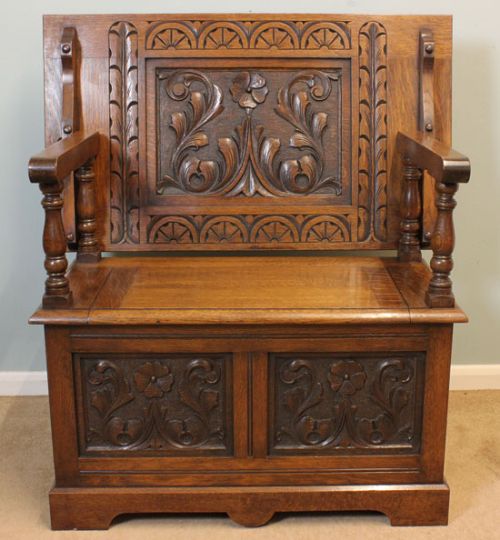 Antique Edwardian Monks Bench, Hall Seat,