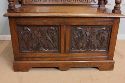 fig 1. Antique Edwardian Monks Bench, Hall Seat,