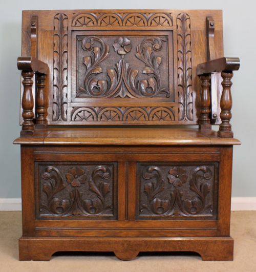 fig 2. Antique Edwardian Monks Bench, Hall Seat,