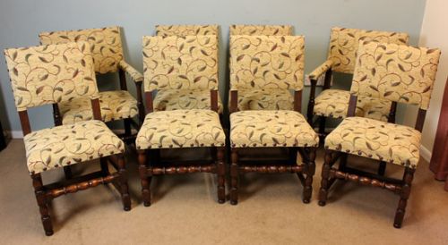 Set of Eight Antique Padded Back Oak Dining Chairs in the Cromwellian Style