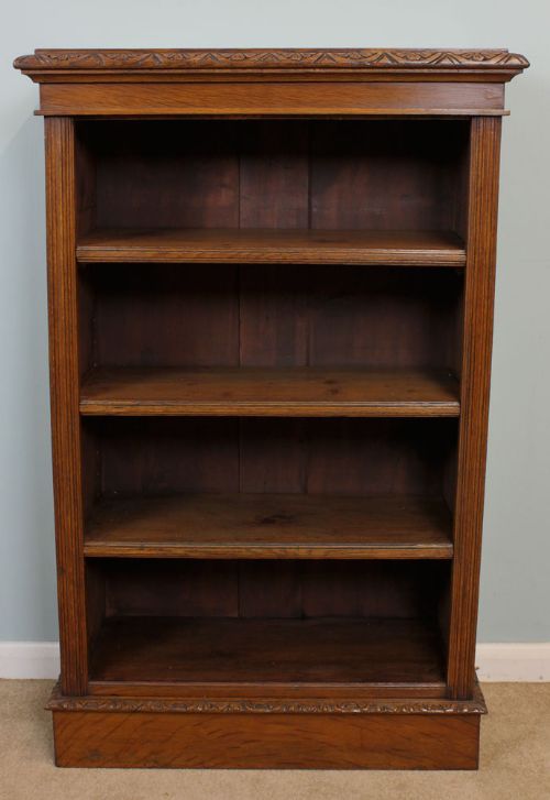 Antique Victorian Open Oak Dwarf Bookcase Adjustable Shelves.