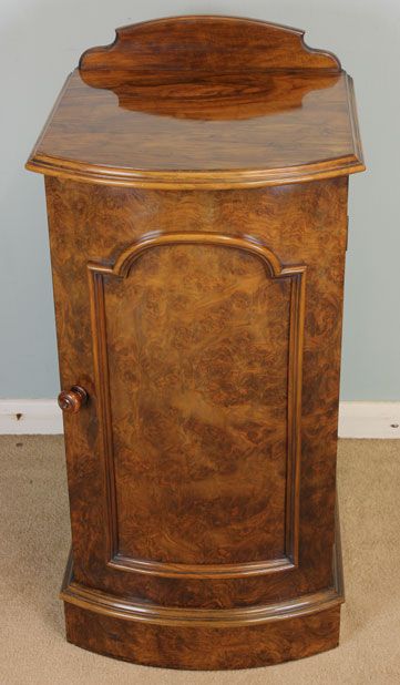 Antique Victorian Burr Walnut Side Cabinet, Bedside Cupboard,
