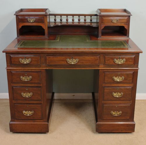 Antique Walnut Pedestal Desk, Victorian Knee Hole Desk,