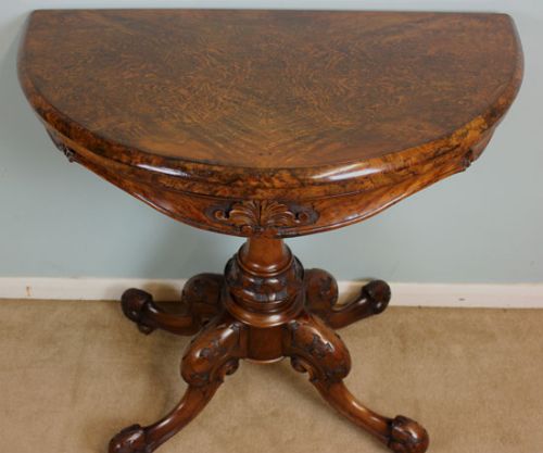 fig 1. Antique Victorian Walnut Card Table, Side Table.