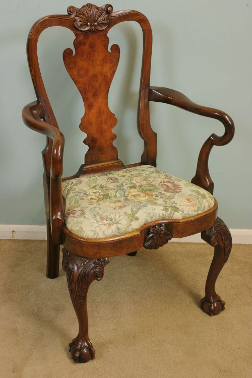 Antique Walnut Carver Desk Chair,