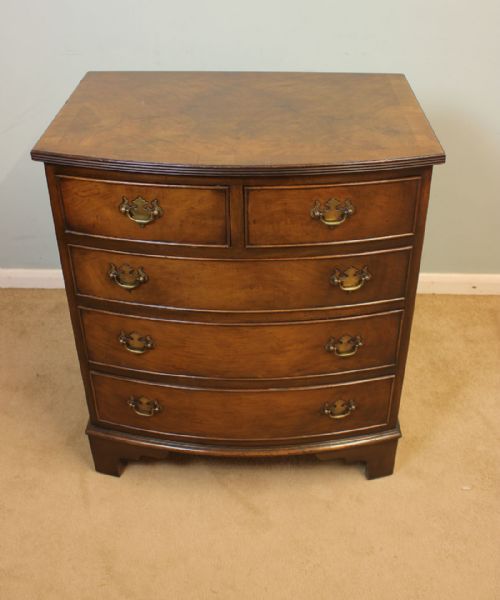 Antique Small Walnut Bow Front Chest of Drawers