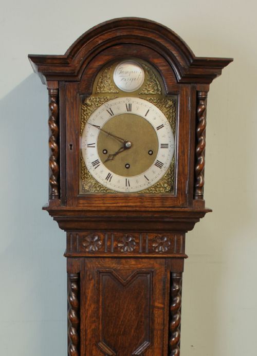 Antique Oak Cased Westminster Chime Grandmother Clock