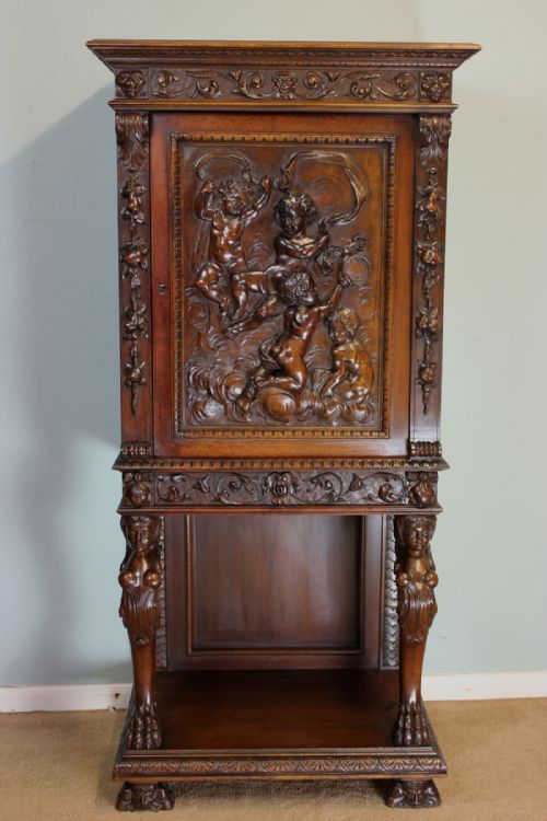 Antique Walnut Carved Side Cabinet.