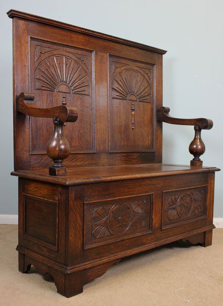 Antique Oak Settle Hall Seat