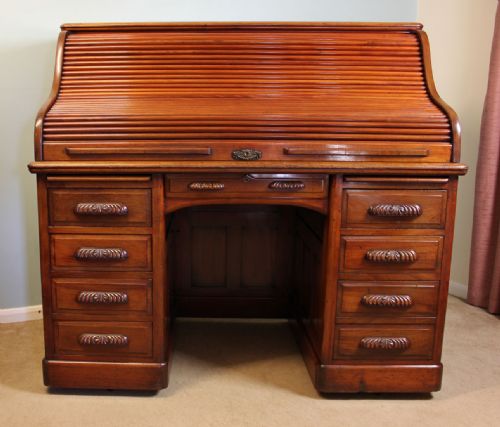 Antique Mahogany Roll Top Desk, Office Writing Desk