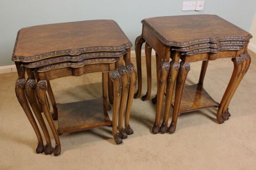 Antique Pair Burr Walnut Nest Tables