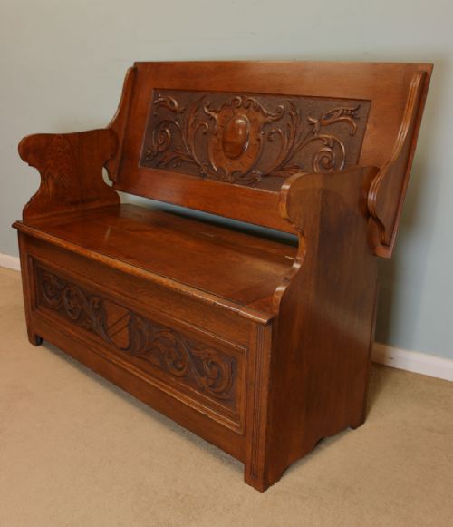 Antique Oak Monks Bench.