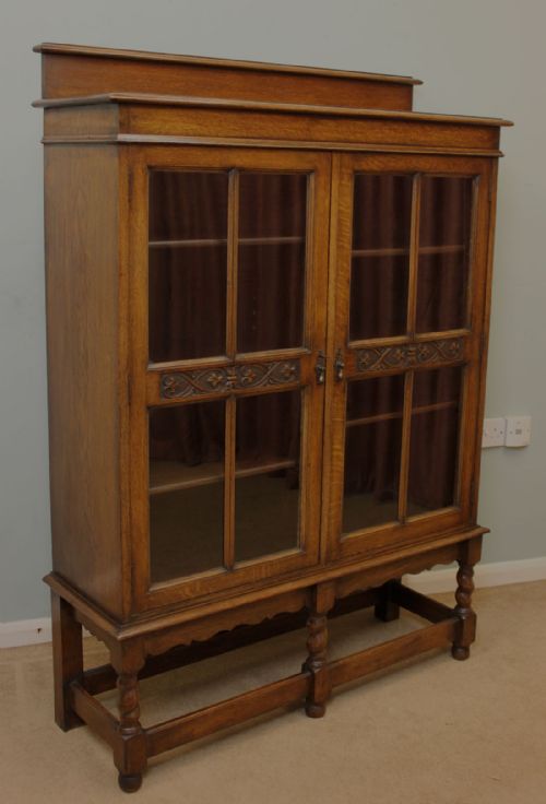 Antique Oak Glazed Bookcase, Display Cabinet