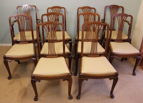 Set Ten Antique Mahogany Dining Chairs,