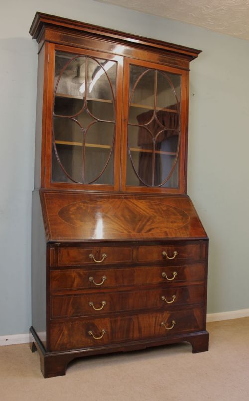 Antique Mahogany Inlaid Bureau Bookcase