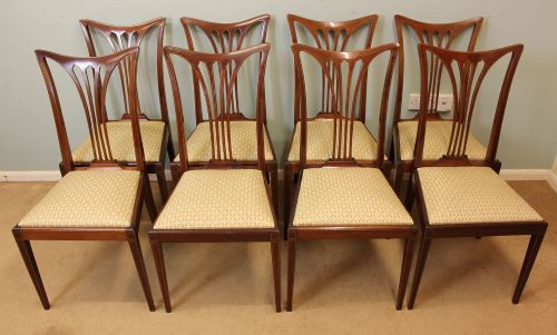 Antique Edwardian Set Eight Inlaid Dining Chairs