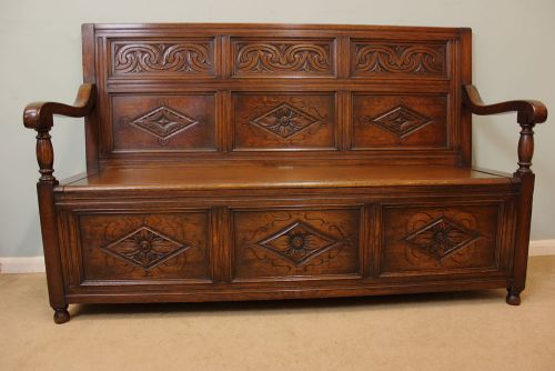 Antique Oak Settle, Hall Seat